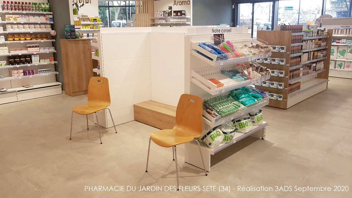 3ADS Designe espace - Ru00e9alisation - Pharmacie du Jardin des Fleurs Transfert de pharmacie à Seu0300te (34)
