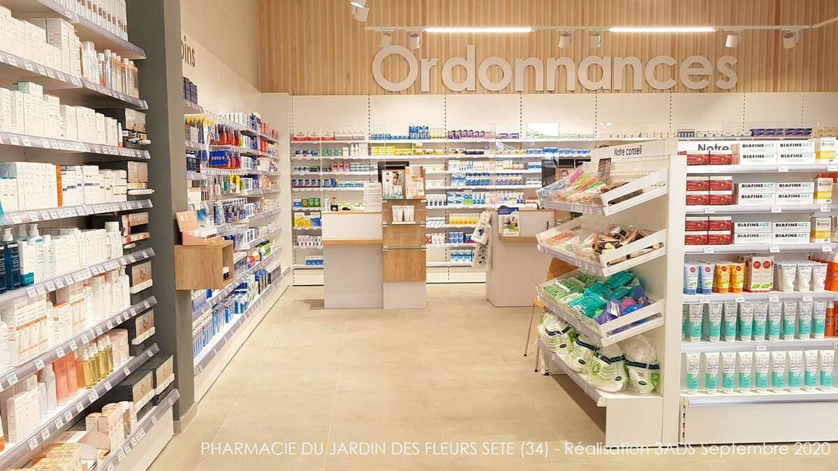 3ADS Designe espace - Réalisation - Pharmacie du Jardin des Fleurs Transfert de pharmacie à Sète (34)